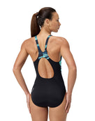 Speedo - Hyperboom Splice Muscleback Swimsuit - Black/Green - Model Back