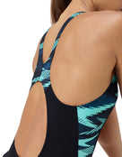 Speedo - Hyperboom Splice Muscleback Swimsuit - Black/Green - Model Side Close Up