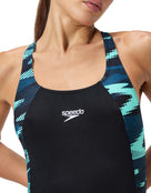 Speedo - Hyperboom Splice Muscleback Swimsuit - Black/Green - Model Front Close Up