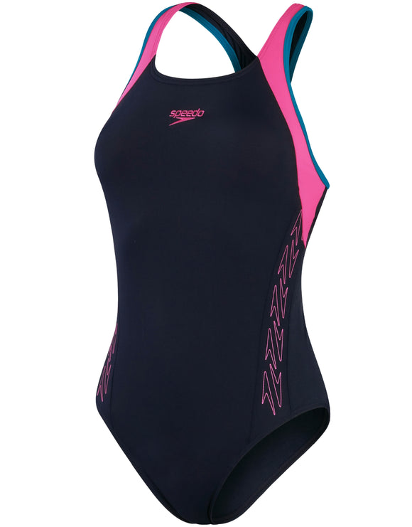 Speedo Hyperboom Splice Flyback Swimsuit - Navy/Pink | Simply Swim ...