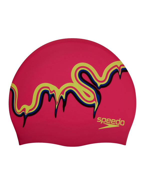 Speedo - Junior Slogan Print Silicone Swim Cap - Pink/Blue - Product Front