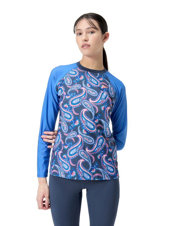 Speedo - Long Sleeve Panel Printed Swim Tee - Blue/Pink - Model Front