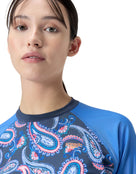 Speedo - Long Sleeve Panel Printed Swim Tee - Blue/Pink - Model Front Close Up