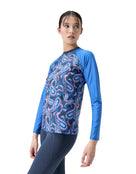 Speedo - Long Sleeve Panel Printed Swim Tee - Blue/Pink - Model Side