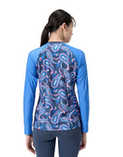 Speedo - Long Sleeve Panel Printed Swim Tee - Blue/Pink - Model Back