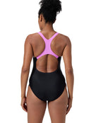 Speedo - Medley Logo Medalist Swimsuit - Black/Purple - Model Back