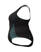 Speedo - Placement Medalist Plus Size Swimsuit - Black/Green - Product Side