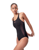 Speedo - Placement Muscleback Swimsuit - Black/Red - Model Side