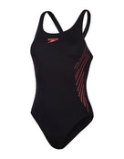 Speedo - Placement Muscleback Swimsuit - Black/Red - Product Front