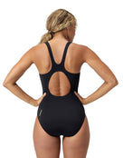 Speedo Womens Placement Muscleback Swimsuit - Black/Yellow - Model Back