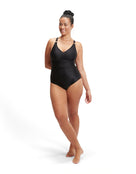 Speedo - Shaping V Neck Swimsuit - Black - Model Front Full Body