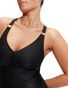 Speedo - Shaping V Neck Swimsuit - Black - Model Front Close Up