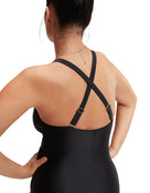 Speedo - Shaping V Neck Swimsuit - Black - Model Back Close Up