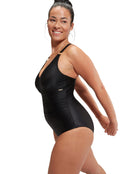 Speedo - Shaping V Neck Swimsuit - Black - Model Side