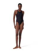 Speedo - Solid Highneck Crossback Swimsuit - Dark Grey - Model Full Body