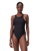 Speedo - Solid Highneck Crossback Swimsuit - Dark Grey - Model Front