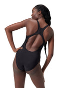 Speedo - Solid Highneck Crossback Swimsuit - Dark Grey - Model Back