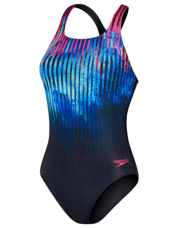 Speedo Digital Placement Print Medalist Swimsuit - Navy Pink 