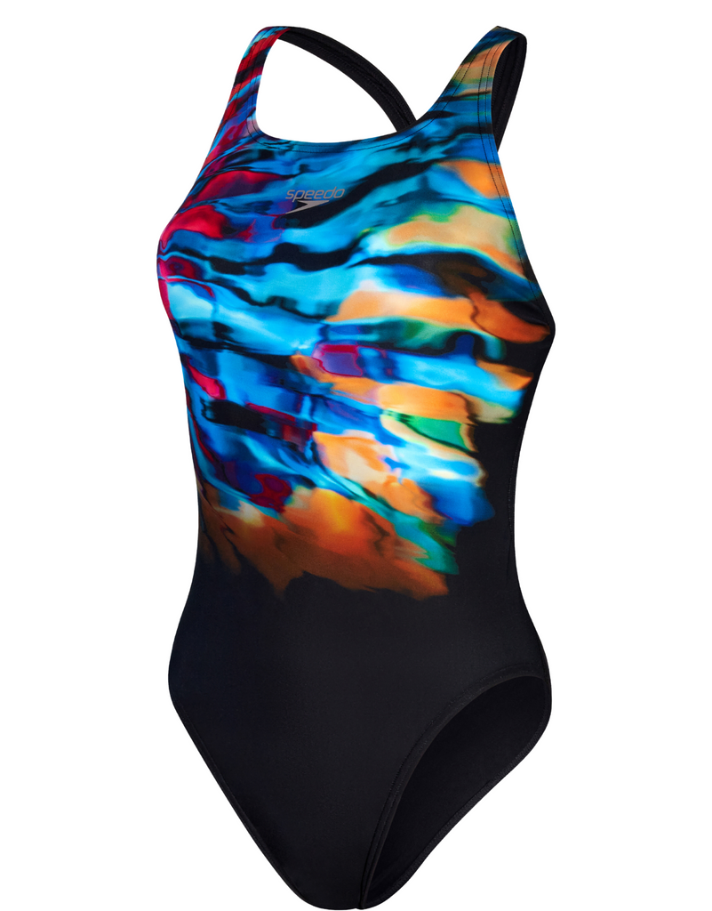 Speedo Placement Digital Leaderback Swimsuit - Black/Blue | Simply Swim ...