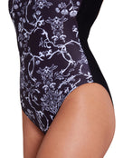 Zoggs - Classique Hi Front Swimsuit - Black/White - Model Side Close Up