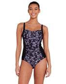 Zoggs - Classique Ruched Front Swimsuit - Black/White - Model Front