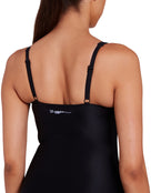 Zoggs - Classique Ruched Front Swimsuit - Black/White - Model Back Close Up