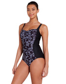 Zoggs - Classique Ruched Front Swimsuit - Black/White - Model Side