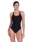 Zoggs - Crazy Wash Atomback Swimsuit - Black/Multi - Model Front