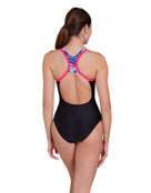 Zoggs - Crazy Wash Atomback Swimsuit - Black/Multi - Model Back