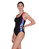 Zoggs - Crazy Wash Atomback Swimsuit - Black/Multi - Model Side