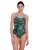 Zoggs - Cuba Sprintback Swimsuit - Black/Blue/Green - Model Front