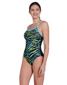 Zoggs - Cuba Sprintback Swimsuit - Black/Blue/Green - Model Side