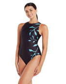 Zoggs - Daintree Hi Front Swimsuit - Black/Blue - Model Front/Side