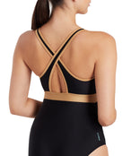 Zoggs - Dakota Crossback Swimsuit - Black/Gold - Model Back Clsoe Up