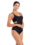 Zoggs - Dakota Crossback Swimsuit - Black/Gold - Model Front/Side