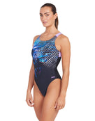 Zoggs - Womens Downtown Speedback Swimsuit - Black/Blue - Model Front/Side