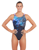 Zoggs - Womens Downtown Speedback Swimsuit - Black/Blue - Model Front with Pose