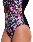 Zoggs - Dream Hi Front Swimsuit - Black/Multi - Model Side Close Up