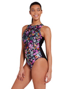 Zoggs - Dream Hi Front Swimsuit - Black/Multi - Model Side