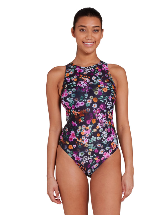 Zoggs - Dream Hi Front Swimsuit - Black/Multi - Model Front