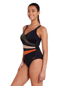 Zoggs - Dream Wrap Panel Classicback Swimsuit - Black/Green/Orange - Model Side