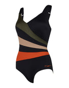 Zoggs - Dream Wrap Panel Classicback Swimsuit - Black/Green/Orange - Product Front