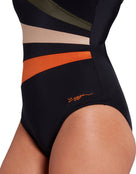 Zoggs - Dream Wrap Panel Classicback Swimsuit - Black/Green/Orange - Model Side