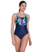 Zoggs - Eclipse Speedback Swimsuit - Navy/Multi - Model Front