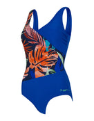 Zoggs - Elegance Front Crossover V Back Swimsuit - Blue/Multi - Product Front