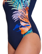 Zoggs - Elegance Scoopback Swimsuit - Navy/Multi - Model Side Close Up