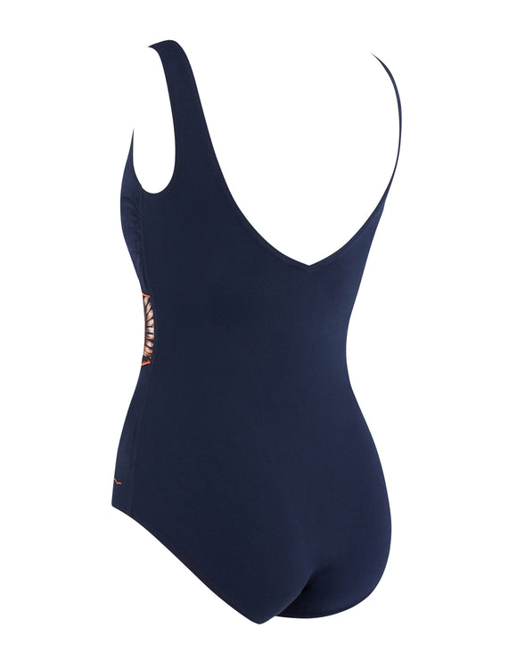 Zoggs Enigma Wrap Front Crossover V Back Swimsuit - Navy | Simply Swim ...