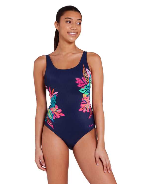 Zoggs - Kuringai Adjustable Scoopback Swimsuit - Navy/Multi - Model Front