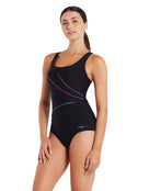 Zoggs - Macmasters Scoopback Swimsuit - Black/Multicolour - Model Front/Side