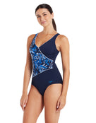 Zoggs - Sapphire Wrap Front Swimsuit - Navy/Blue - Model Front/Side